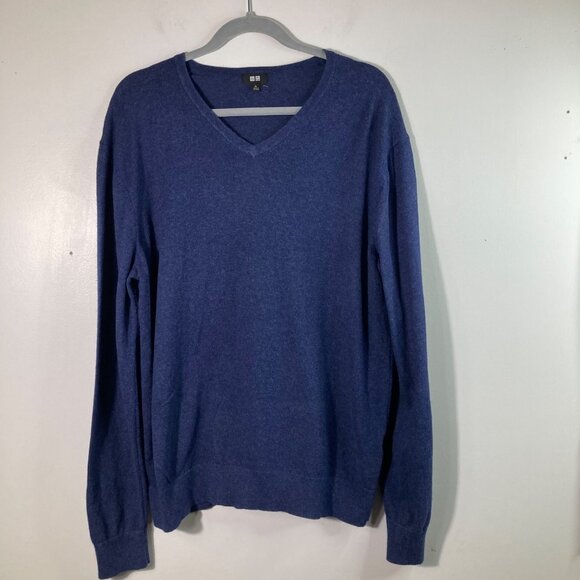 Mens Uni Qlo Cotton Cashmere V Neck Sweater Blue XL - Picture 1 of 8